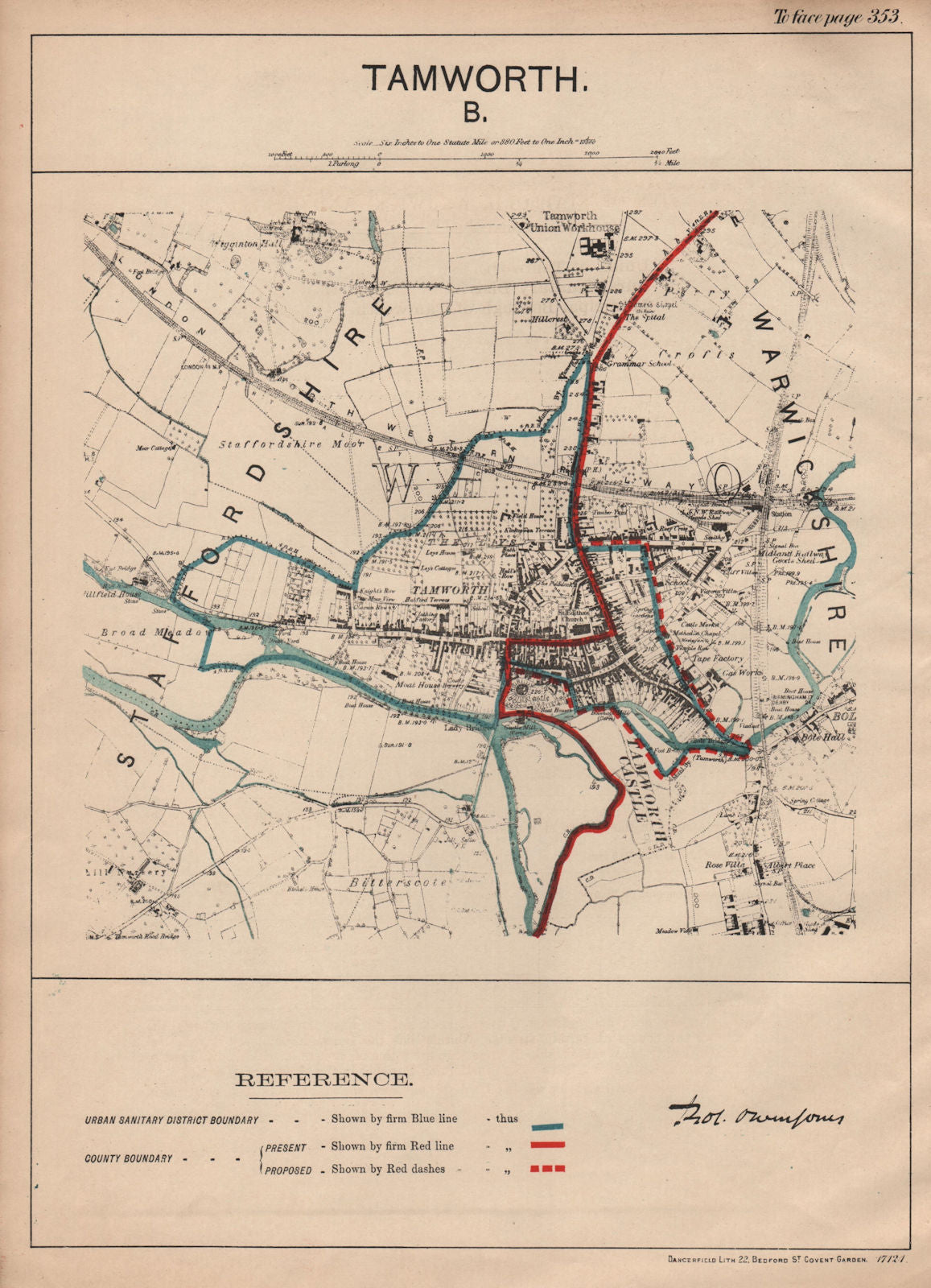 Tamworth. JONES. PARLIAMENTARY BOUNDARY COMMISSION 1888 old antique map chart